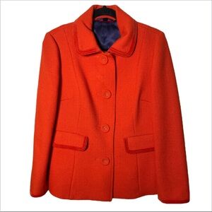 Boden Women’s Orange Wool Button Up Velvet Trim Blazer Jacket Size 14 Preppy